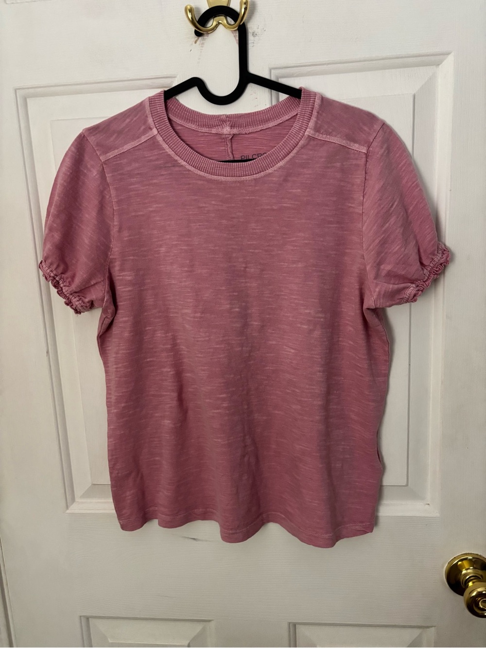 Pilcro Dusty Rose Short Sleeve Crewneck Tee with Ruffle Cuffs